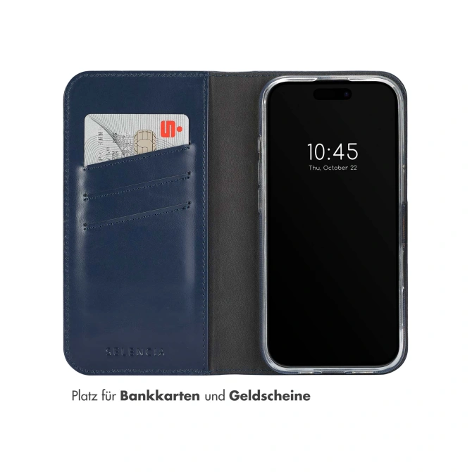 Selencia Echt Leren Bookcase Apple iPhone 16 Pro Max - Blauw