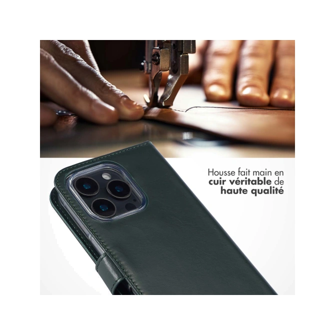 Selencia Echt Leren Bookcase Apple iPhone 16 Pro Max - Groen