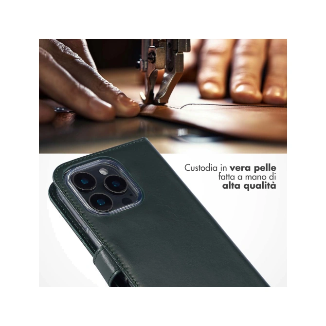 Selencia Echt Leren Bookcase Apple iPhone 16 Pro Max - Groen