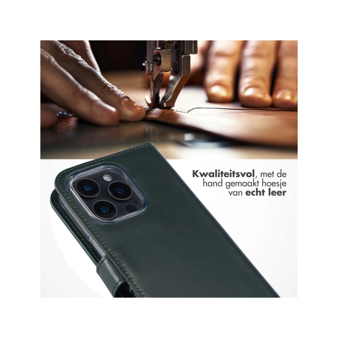 Selencia Echt Leren Bookcase Apple iPhone 16 Pro Max - Groen