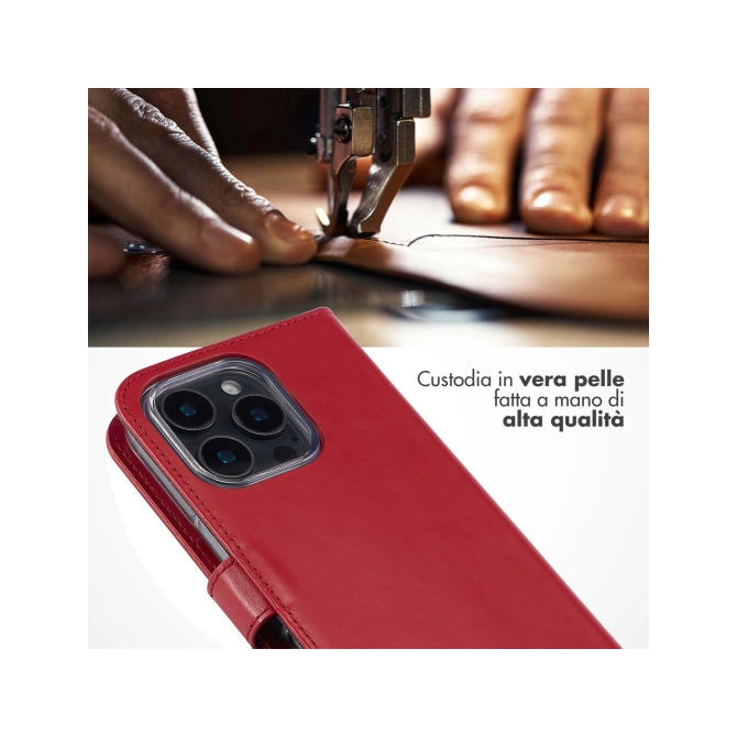 Selencia Echt Leren Bookcase Apple iPhone 16 Pro Max - Rood