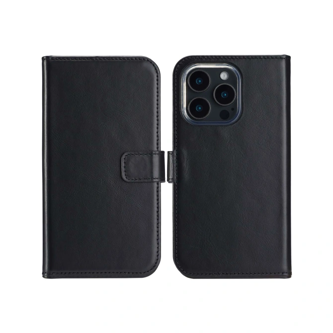 Selencia Echt Leren Bookcase Apple iPhone 16 Pro Max - Zwart