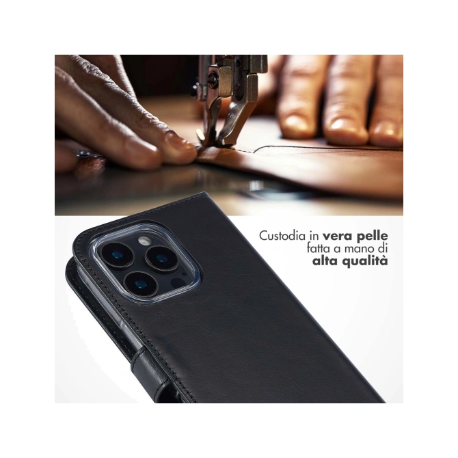 Selencia Echt Leren Bookcase Apple iPhone 16 Pro Max - Zwart