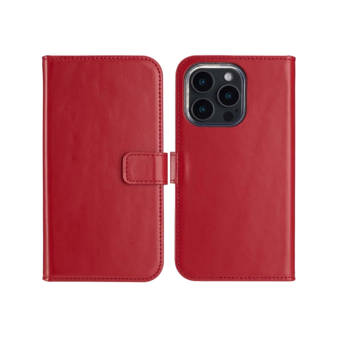 Selencia Echt Leren Bookcase Apple iPhone 16 Pro - Rood