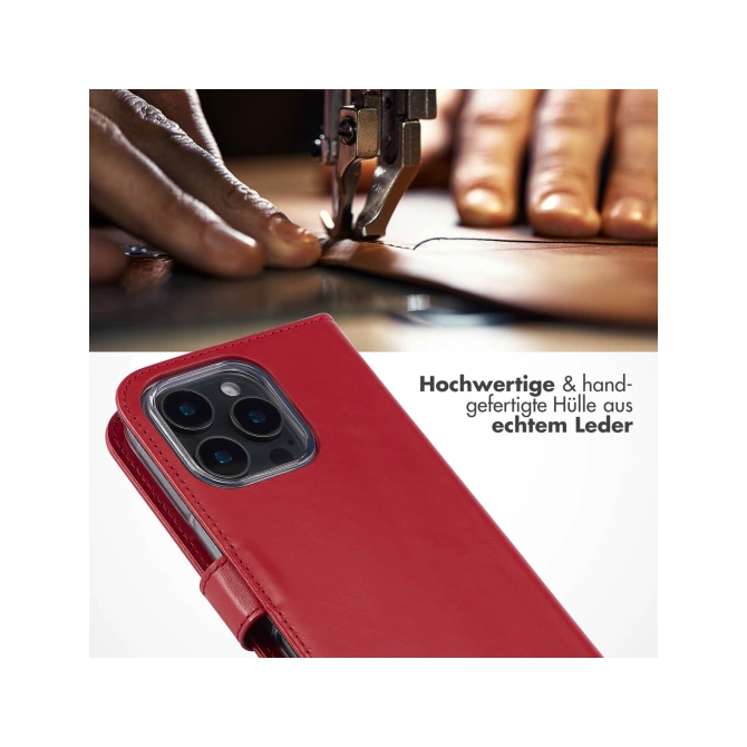 Selencia Echt Leren Bookcase Apple iPhone 16 Pro - Rood