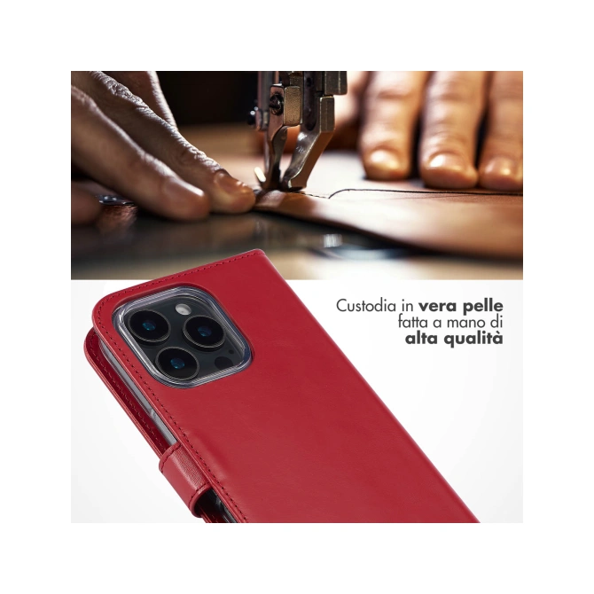 Selencia Echt Leren Bookcase Apple iPhone 16 Pro - Rood