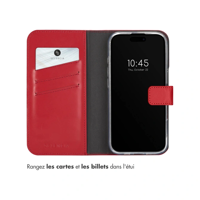 Selencia Echt Leren Bookcase Apple iPhone 16 Pro - Rood