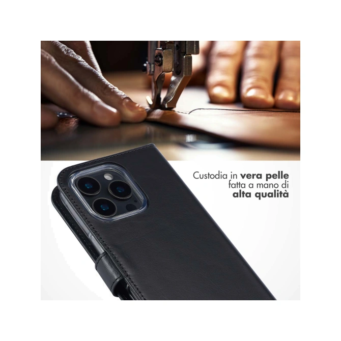 Selencia Echt Leren Bookcase Apple iPhone 16 Pro - Zwart