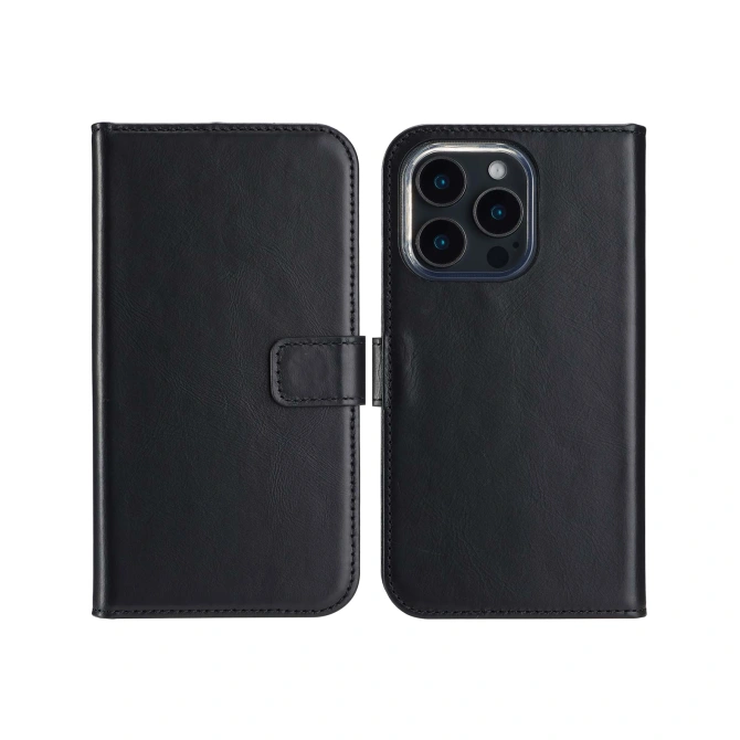 Selencia Echt Leren Bookcase Apple iPhone 16 Pro - Zwart