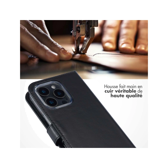 Selencia Echt Leren Bookcase Apple iPhone 16 Pro - Zwart