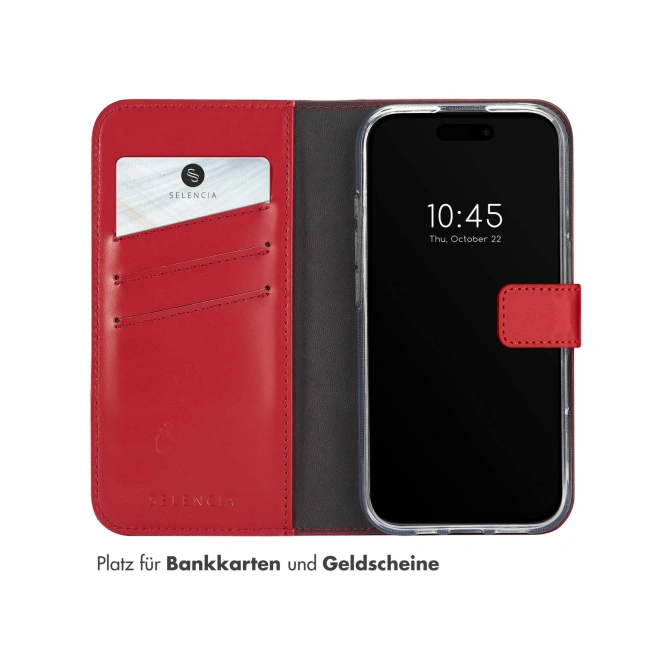 Selencia Echt Leren Bookcase Apple iPhone 16 - Rood