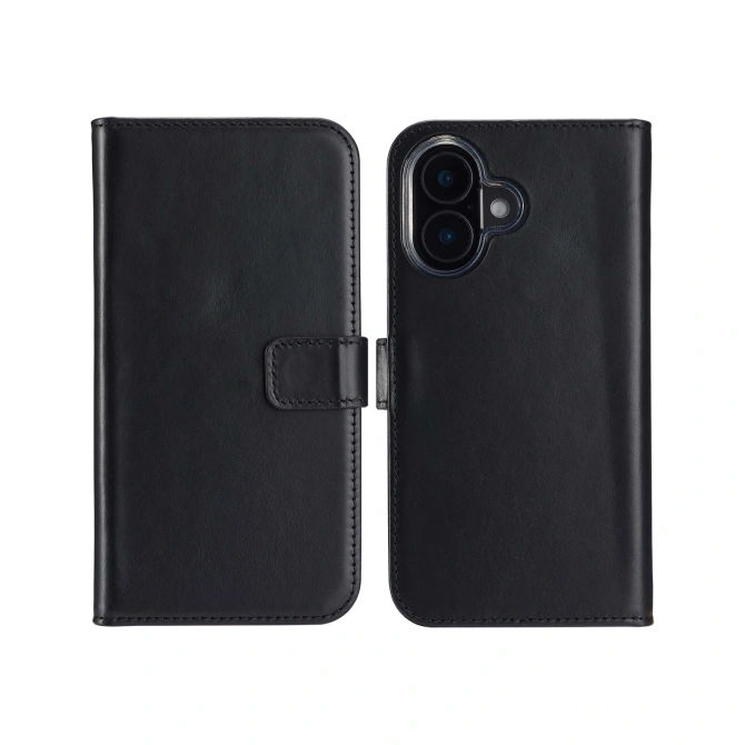 Selencia Echt Leren Bookcase Apple iPhone 16 - Zwart