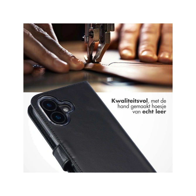 Selencia Echt Leren Bookcase Apple iPhone 16 - Zwart