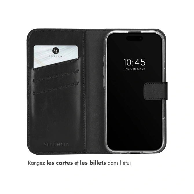 Selencia Echt Leren Bookcase Apple iPhone 16 - Zwart