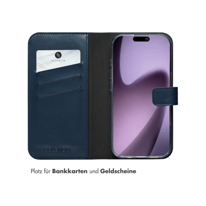 Selencia Echt Leren Bookcase Apple iPhone 17 - Blauw