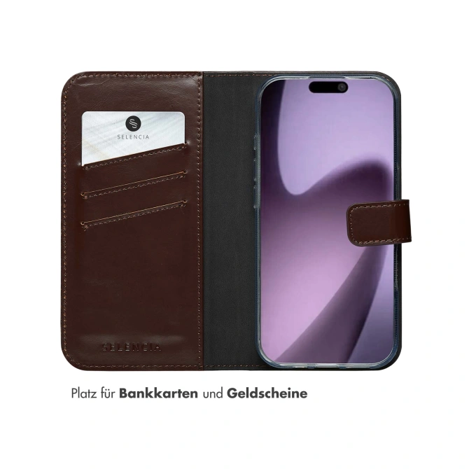 Selencia Echt Leren Bookcase Apple iPhone 17 - Bruin