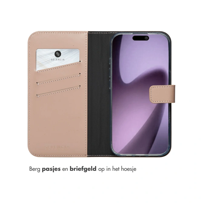 Selencia Echt Leren Bookcase Apple iPhone 17 - Dusty Pink