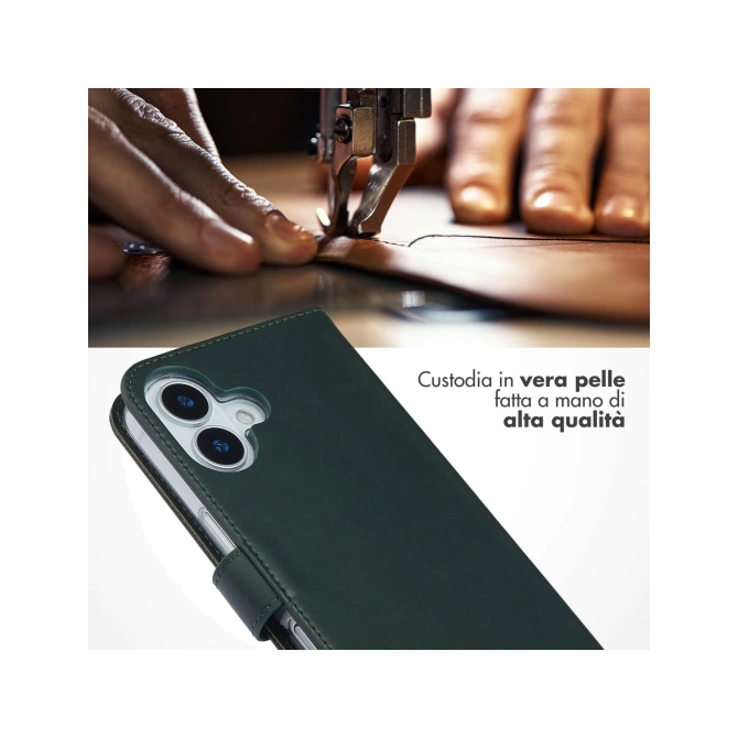 Selencia Echt Leren Bookcase Apple iPhone 17 - Groen