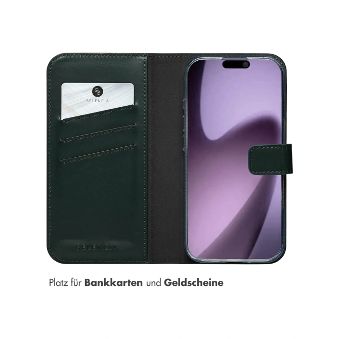 Selencia Echt Leren Bookcase Apple iPhone 17 - Groen
