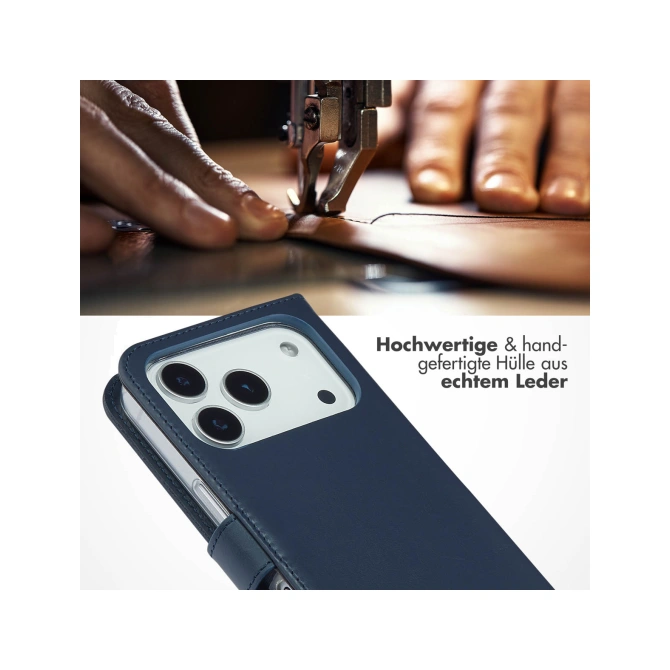 Selencia Echt Leren Bookcase Apple iPhone 17 Pro - Blauw