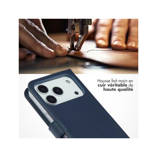 Selencia Echt Leren Bookcase Apple iPhone 17 Pro - Blauw