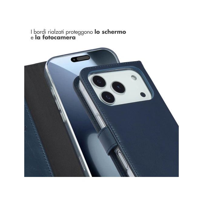 Selencia Echt Leren Bookcase Apple iPhone 17 Pro - Blauw