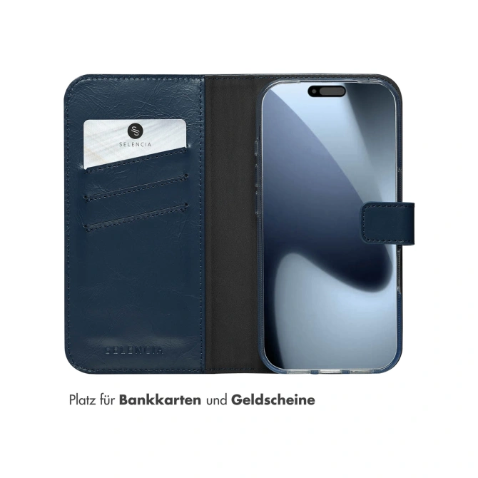 Selencia Echt Leren Bookcase Apple iPhone 17 Pro - Blauw