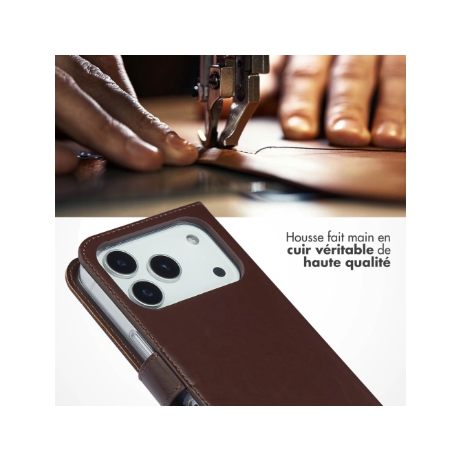 Selencia Echt Leren Bookcase Apple iPhone 17 Pro - Bruin