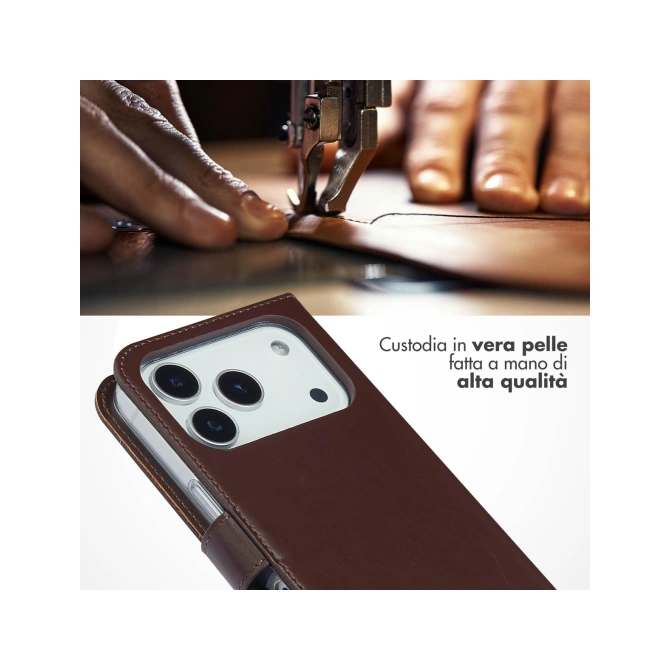 Selencia Echt Leren Bookcase Apple iPhone 17 Pro - Bruin