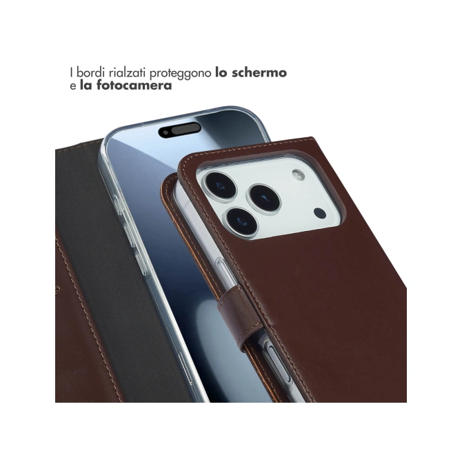 Selencia Echt Leren Bookcase Apple iPhone 17 Pro - Bruin