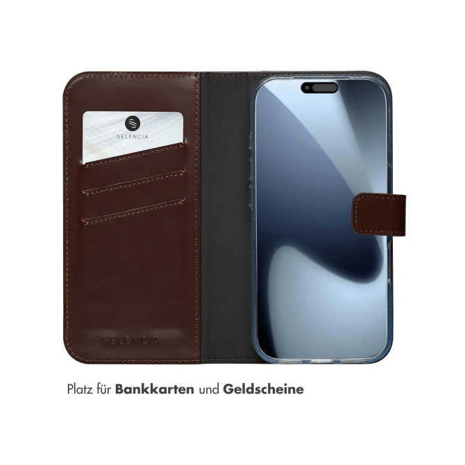 Selencia Echt Leren Bookcase Apple iPhone 17 Pro - Bruin