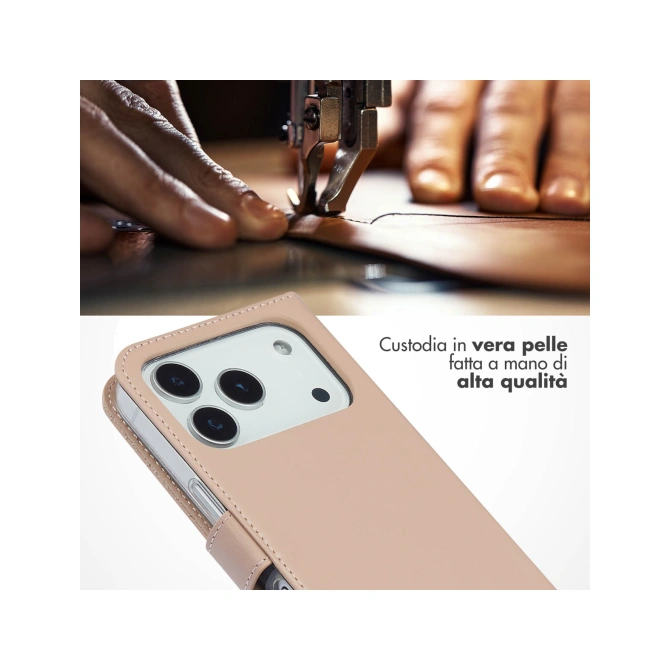 Selencia Echt Leren Bookcase Apple iPhone 17 Pro - Dusty Pink