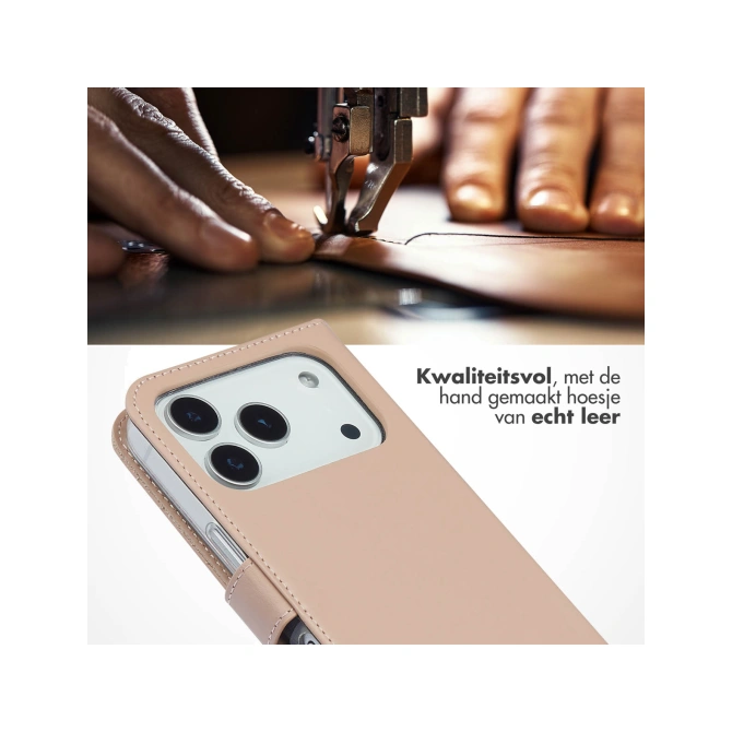 Selencia Echt Leren Bookcase Apple iPhone 17 Pro - Dusty Pink