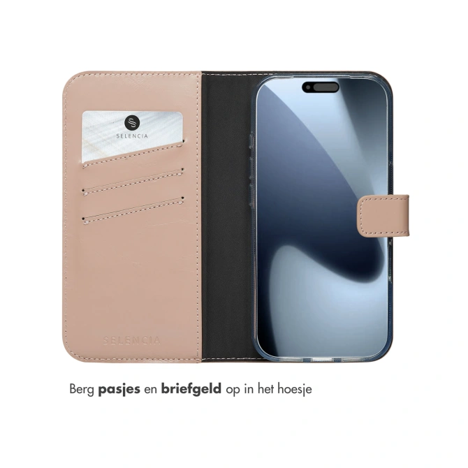 Selencia Echt Leren Bookcase Apple iPhone 17 Pro - Dusty Pink