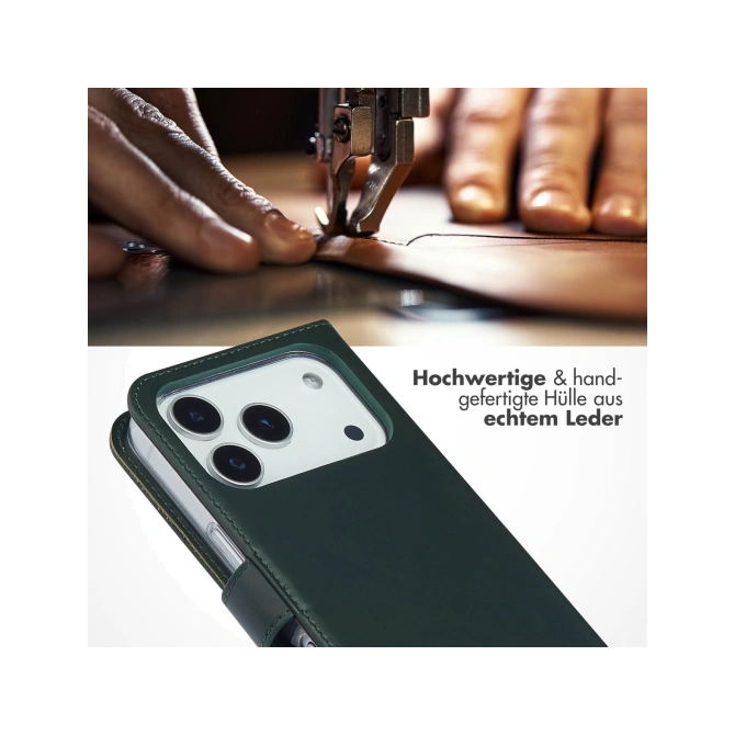 Selencia Echt Leren Bookcase Apple iPhone 17 Pro - Groen