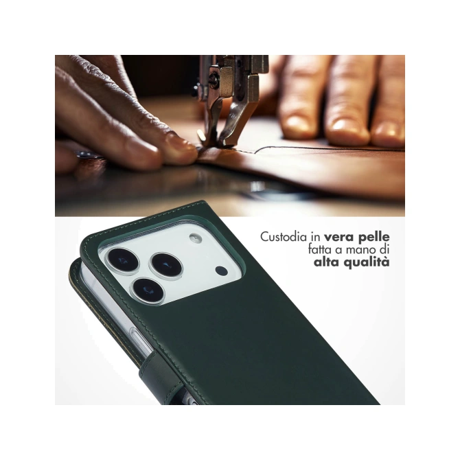 Selencia Echt Leren Bookcase Apple iPhone 17 Pro - Groen
