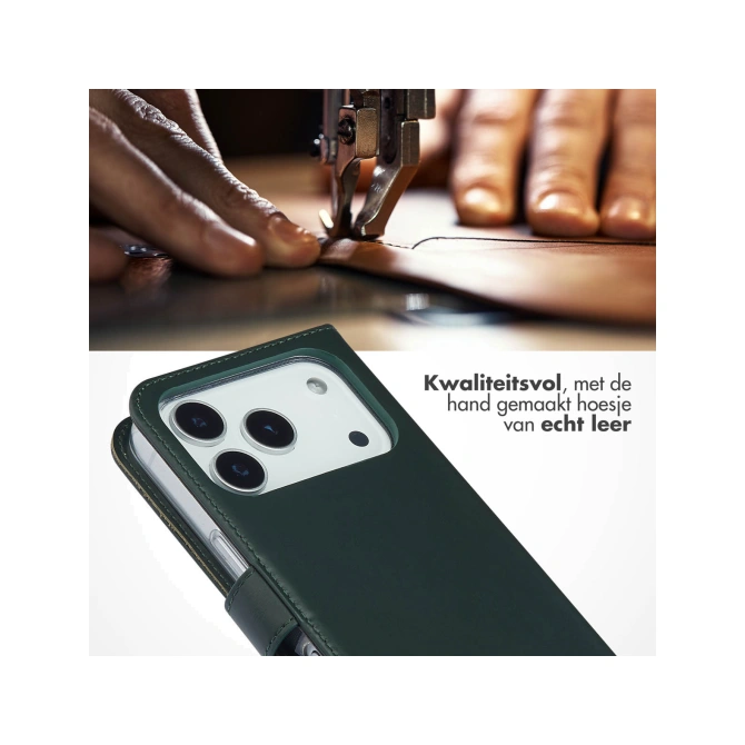 Selencia Echt Leren Bookcase Apple iPhone 17 Pro - Groen