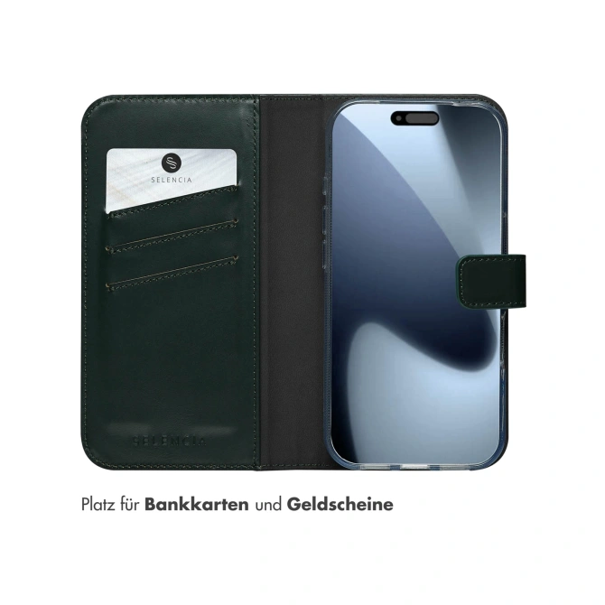 Selencia Echt Leren Bookcase Apple iPhone 17 Pro - Groen