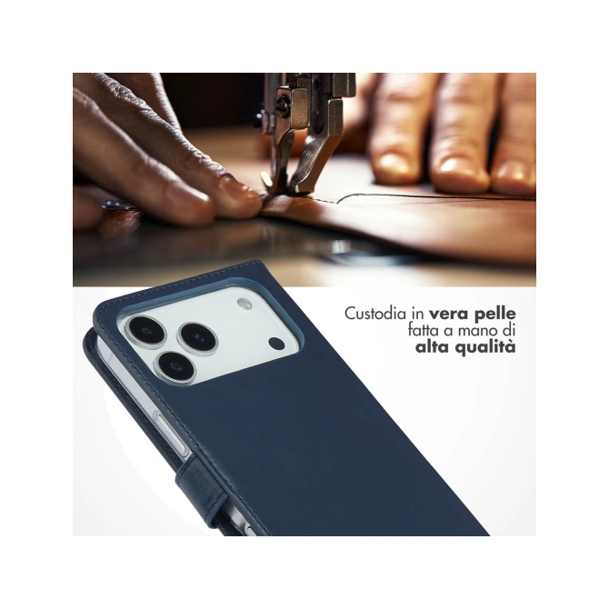 Selencia Echt Leren Bookcase Apple iPhone 17 Pro Max - Blauw