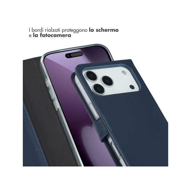 Selencia Echt Leren Bookcase Apple iPhone 17 Pro Max - Blauw