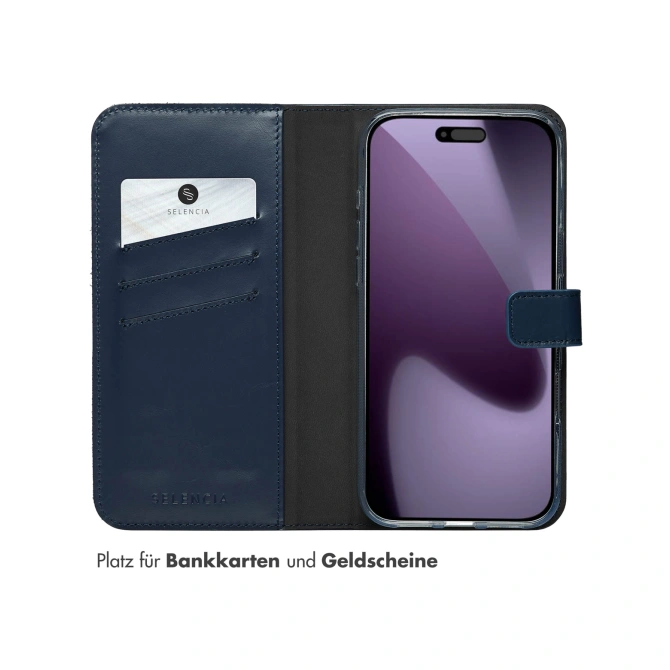 Selencia Echt Leren Bookcase Apple iPhone 17 Pro Max - Blauw
