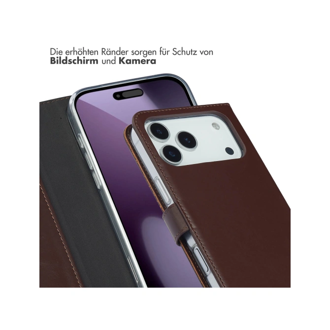 Selencia Echt Leren Bookcase Apple iPhone 17 Pro Max - Bruin