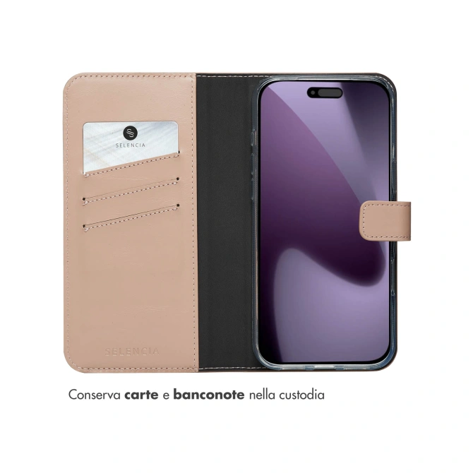 Selencia Echt Leren Bookcase Apple iPhone 17 Pro Max - Dusty Pink