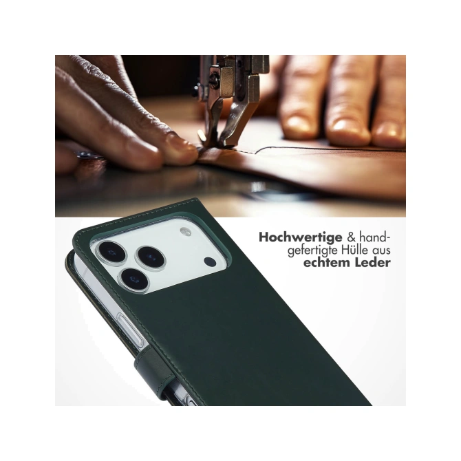 Selencia Echt Leren Bookcase Apple iPhone 17 Pro Max - Groen