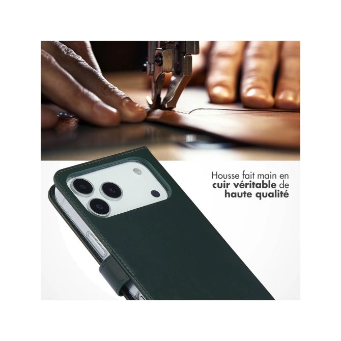 Selencia Echt Leren Bookcase Apple iPhone 17 Pro Max - Groen