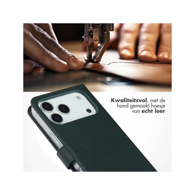Selencia Echt Leren Bookcase Apple iPhone 17 Pro Max - Groen
