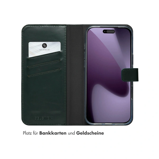 Selencia Echt Leren Bookcase Apple iPhone 17 Pro Max - Groen