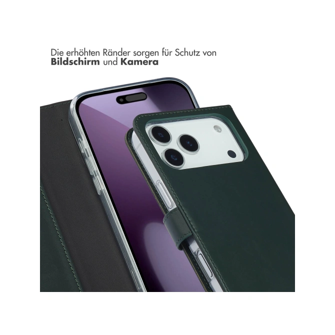 Selencia Echt Leren Bookcase Apple iPhone 17 Pro Max - Groen