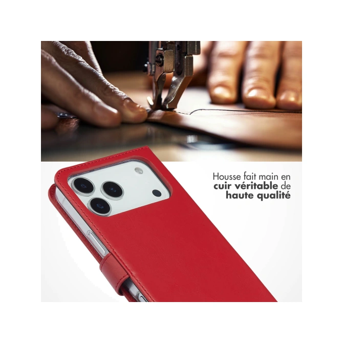 Selencia Echt Leren Bookcase Apple iPhone 17 Pro Max - Rood