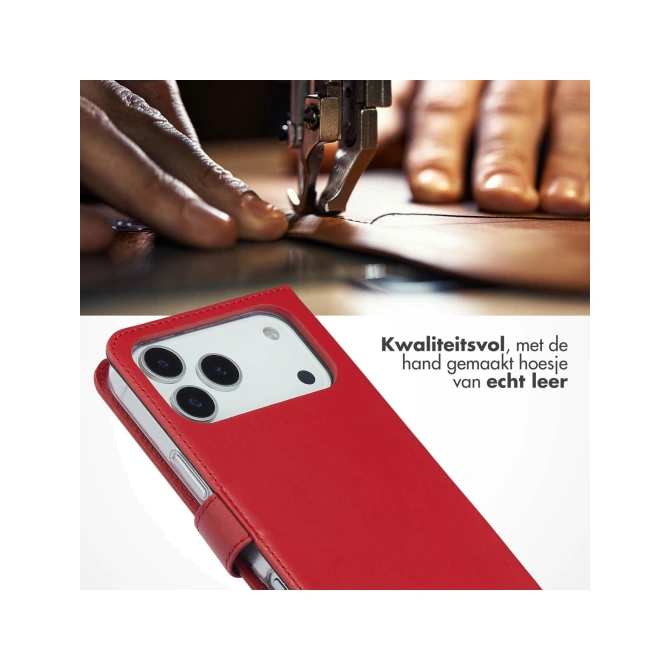 Selencia Echt Leren Bookcase Apple iPhone 17 Pro Max - Rood